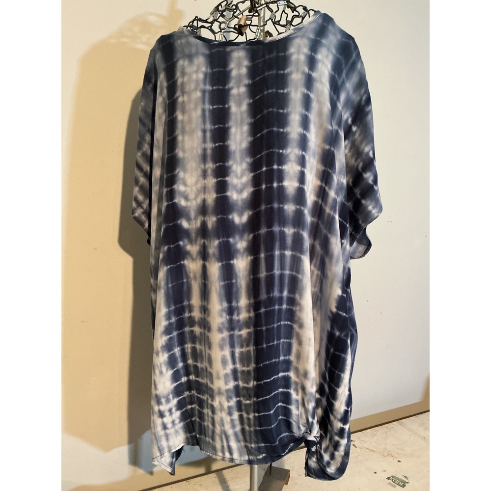 Astoria Bay Blue White Tie Dye Oversized Top Rayon Side Knot One Size USA Made